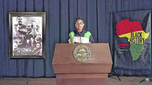 
			
				                                Dee Bryant acts as emcee during Monday’s Martin Luther King Jr. Day event, held annually by the Multi-Cultural Business Committee at the Clinton-Sampson Chamber of Commerce. The event was virtual, live-streamed via YouTube and Star Communications.
 
			
		
