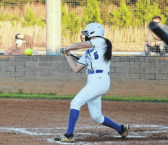 
			
				                                Chloe Baggett takes a swing during Monday’s game against Spring Creek.
 
			
		