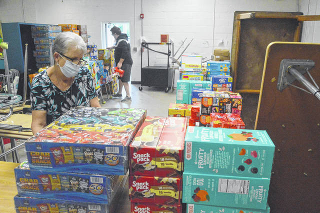 <p>Olivia’s grandmother Gloria and her dad Peter Gillespie stack up more donated food for ‘Insecure No More.’</p> <p>Michael B. Hardison | Sampson Independent</p>