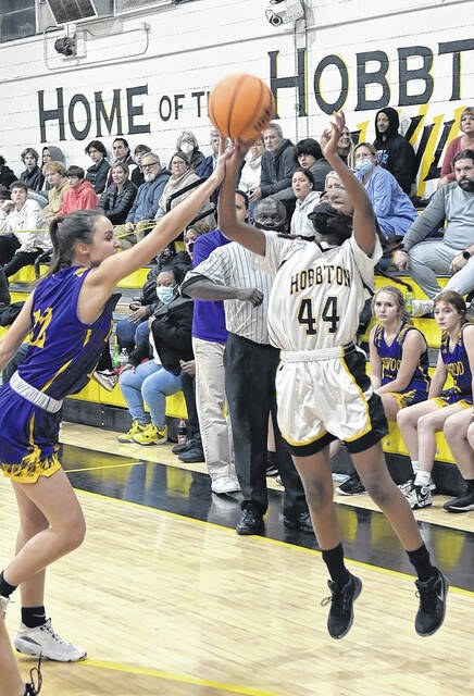 <p>Ciara Bryant gets off one of her three-pointers. She had three on the night and finished with 17 points.</p>