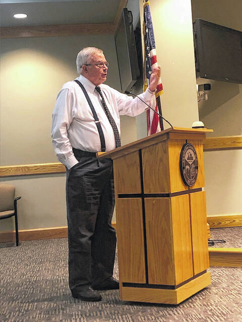 <p>County Manager Ed Causey gives the county commissioners his thoughts on departmental matters during Wednesday’s meeting.</p>
                                 <p>Chris Berendt|Sampson Independent</p>