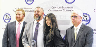 
			
				                                Chamber member Jeremy Edgerton won honored as Member of the Year. He’s pictured here next to his daughter Emily and fellow members Matt Stone and Pat Nobles.
                                 Michael B. Hardison | Sampson Independent

			
		